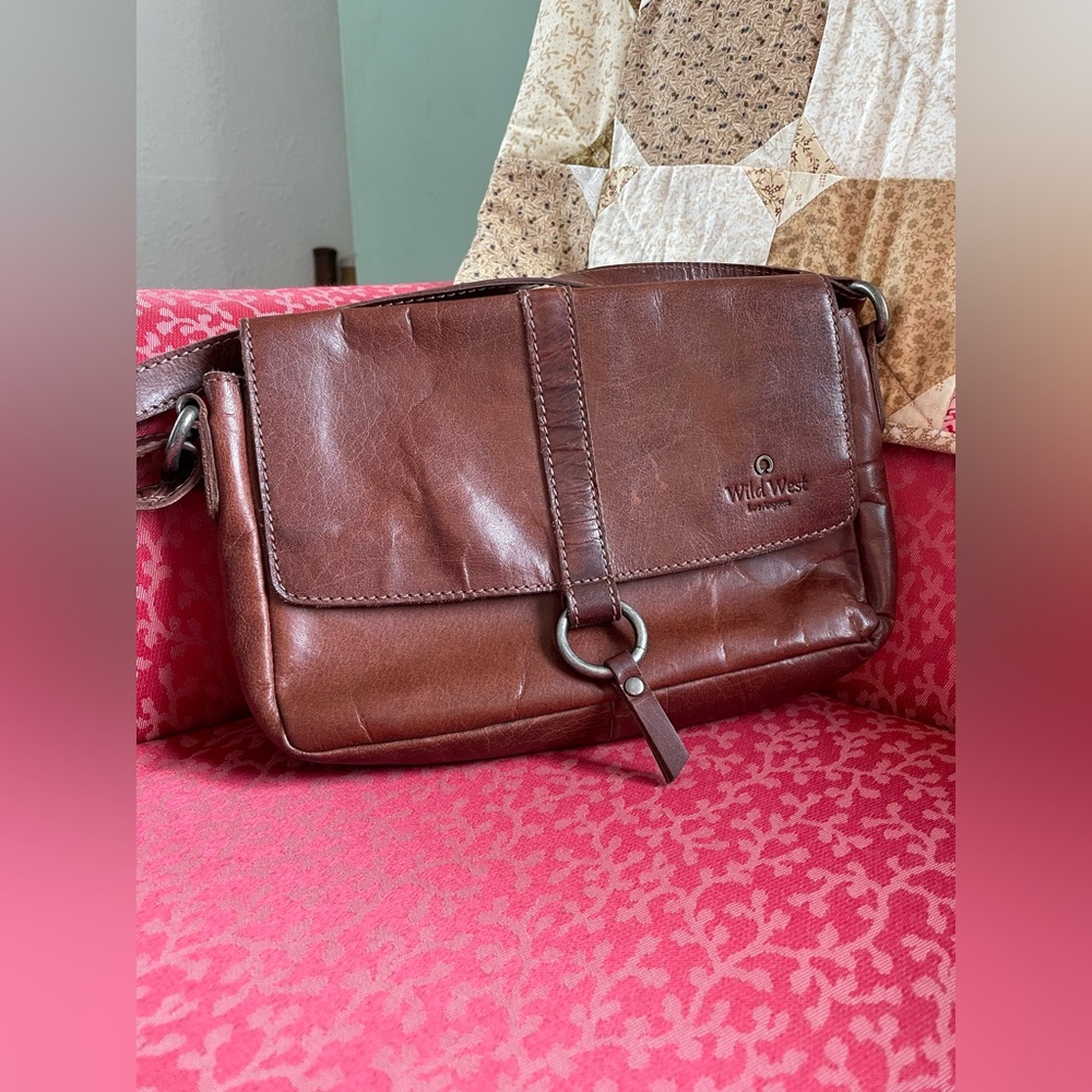 Wild West Los Angeles Crossbody Purse, Genuine Leather, Cognac